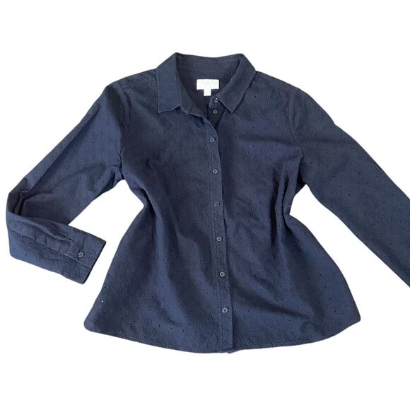 PURE Collection Navy Blue Eyelet Button Up Top Sz 12 #21N - Picture 3 of 9